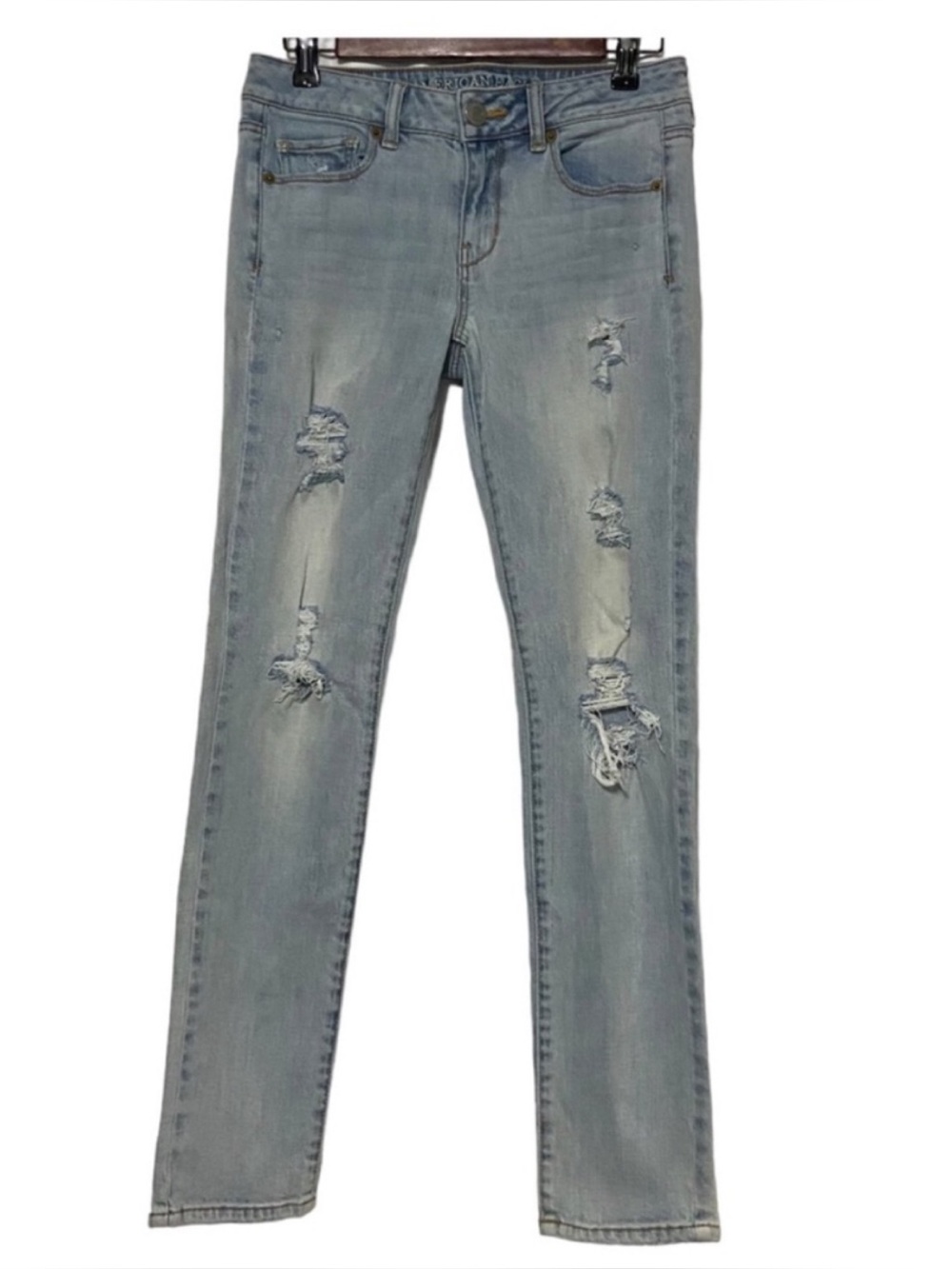 AEO Skinny Ripped Distressed Light Denim Jeans Women’s Size 4 Blue